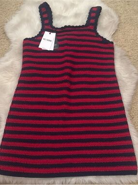 Re/Done Red and Black Striped Crochet Tank Dress